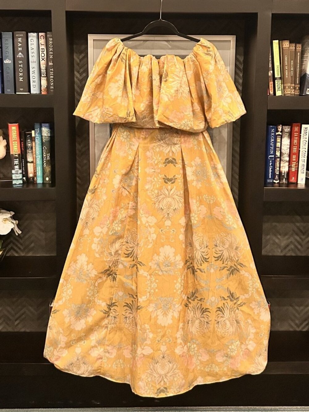H&M Conscious Exclusive Floral Maxi Dress Yellow Off Shoulder 4